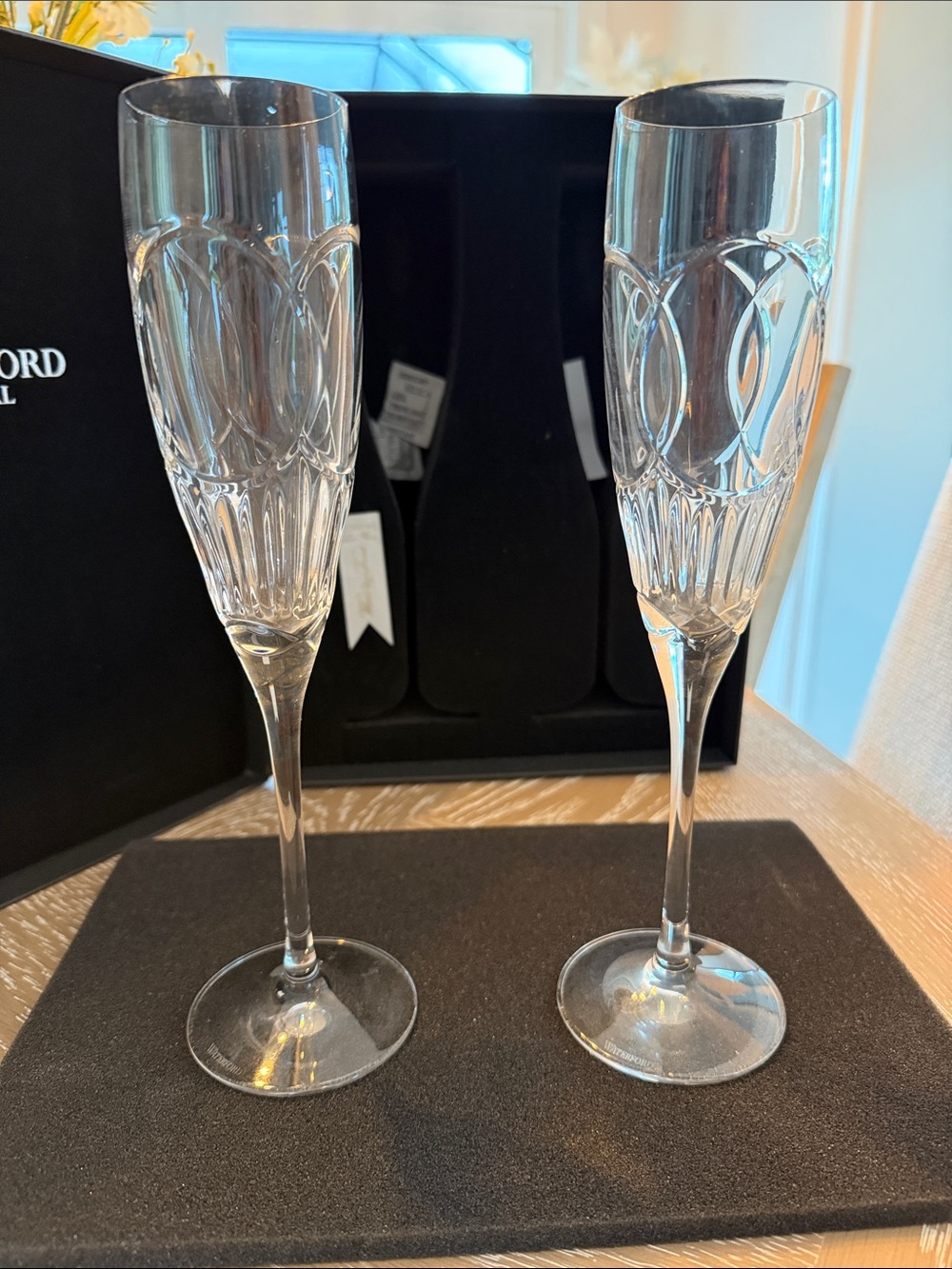 Waterford Clear Crystal Etched Champagne Flutes (Pair)